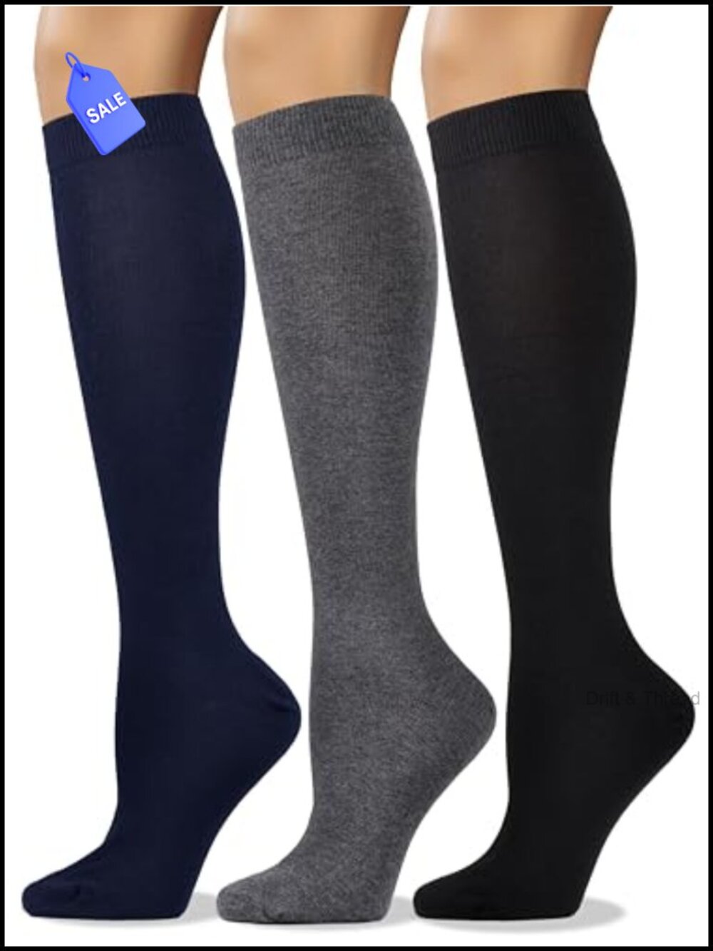 Women's Combed Cotton Knee High Socks Seamless Toe Calf Socks 3 Pack